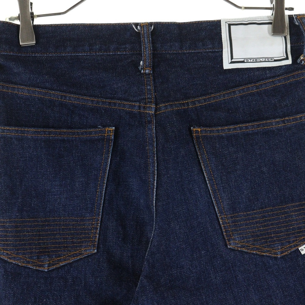 STABILIZER GNZ(スタビライザージーンズ) イエローステッチ ロゴデザインボタン マルチポケット ジップアップ デニムパンツ インディゴ O-11