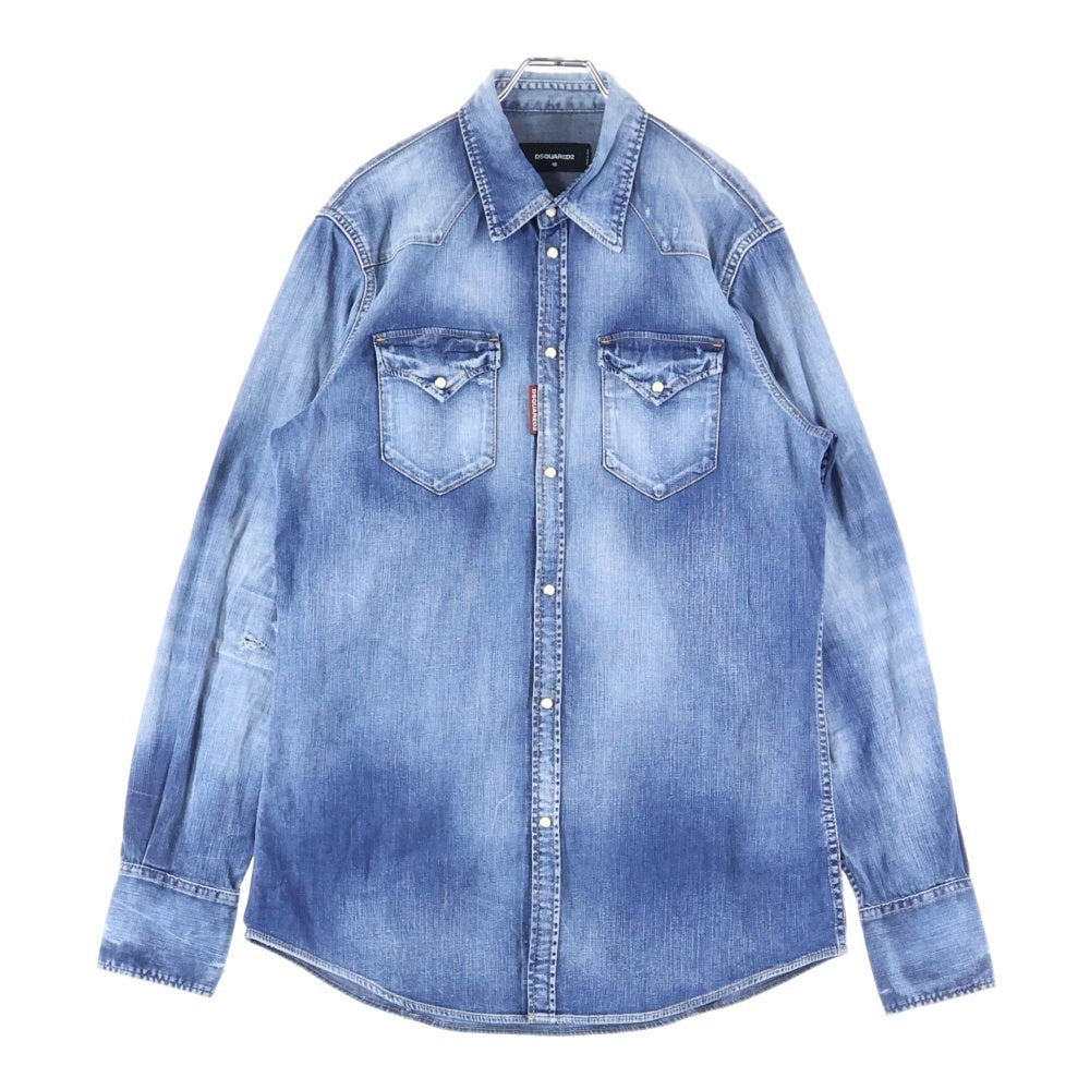 DSQUARED2(ディースクエアード) 23SS ICONプリント レギュラーカラー ロングスリーブ 長袖デニムウエスタンシャツ インディゴ S79DL0030 S30341