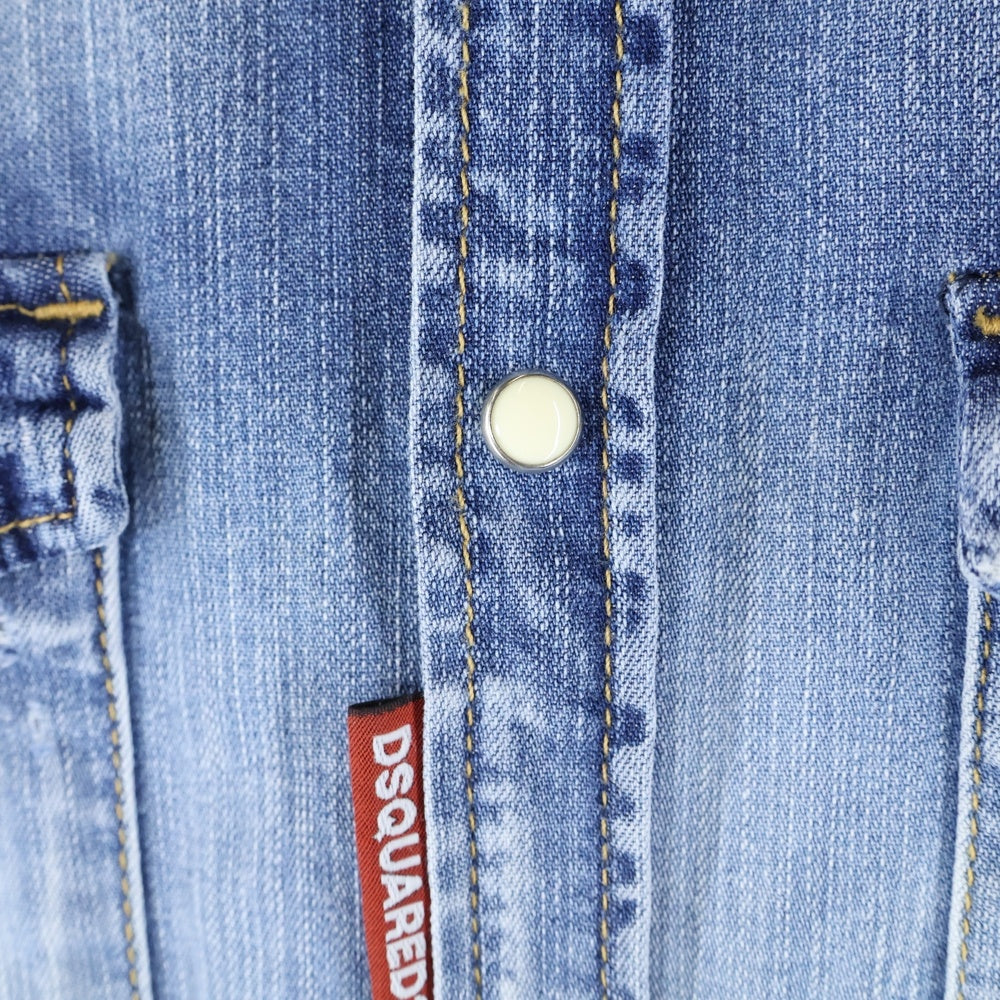 DSQUARED2(ディースクエアード) 23SS ICONプリント レギュラーカラー ロングスリーブ 長袖デニムウエスタンシャツ インディゴ S79DL0030 S30341
