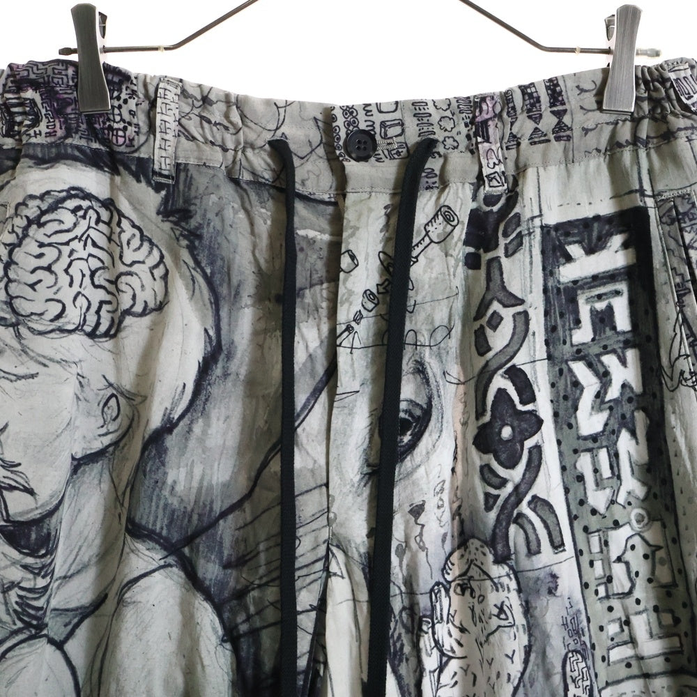Ground Y(グラウンドワイ) SAMPLE サンプル アートデザイン 総柄 ドローストリング キュロット パンツ グレー/ブラック/ホワイト
