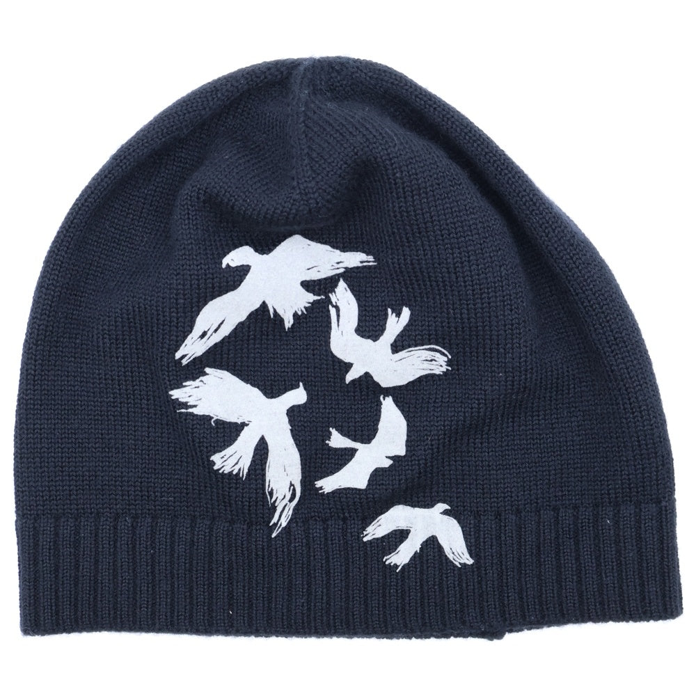 Yohji Yamamoto POUR HOMME(ヨウジヤマモト プールオム) バードプリント ニット帽 キャップ 帽子 ブラック HP-H08-933