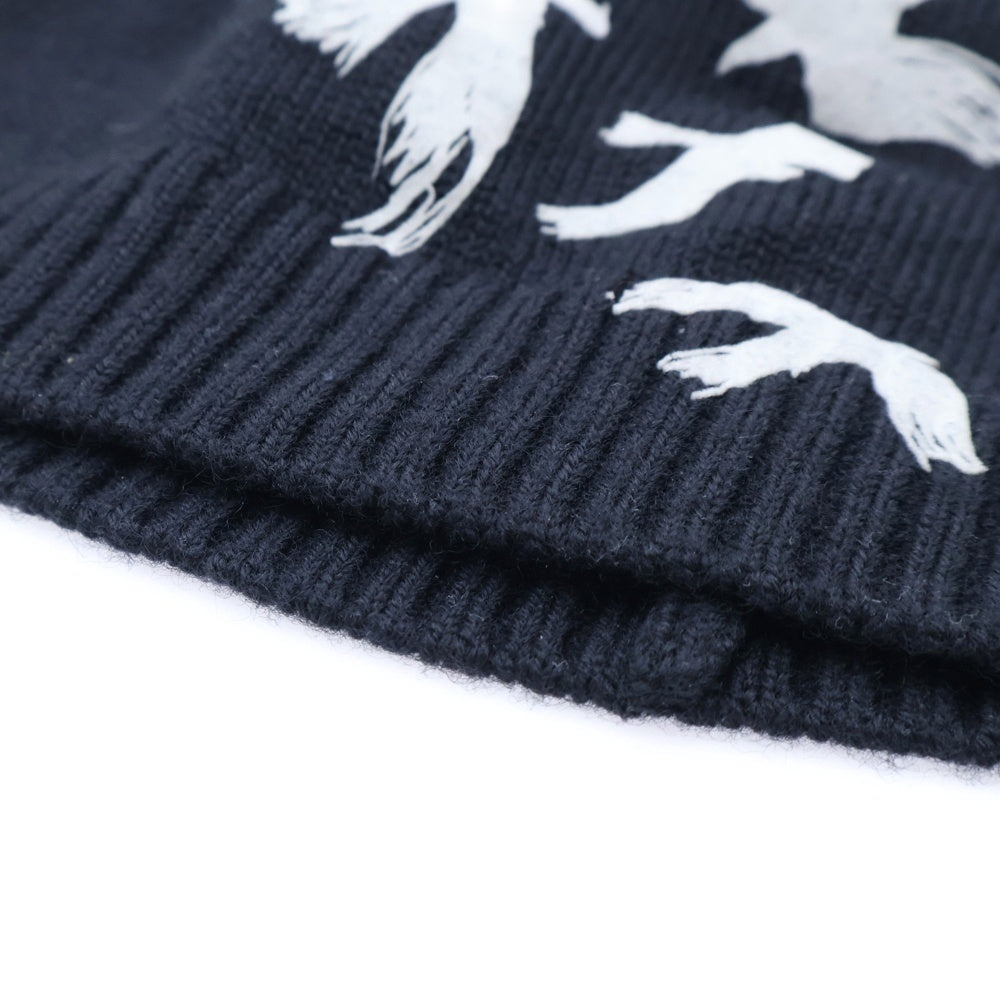 Yohji Yamamoto POUR HOMME(ヨウジヤマモト プールオム) バードプリント ニット帽 キャップ 帽子 ブラック HP-H08-933