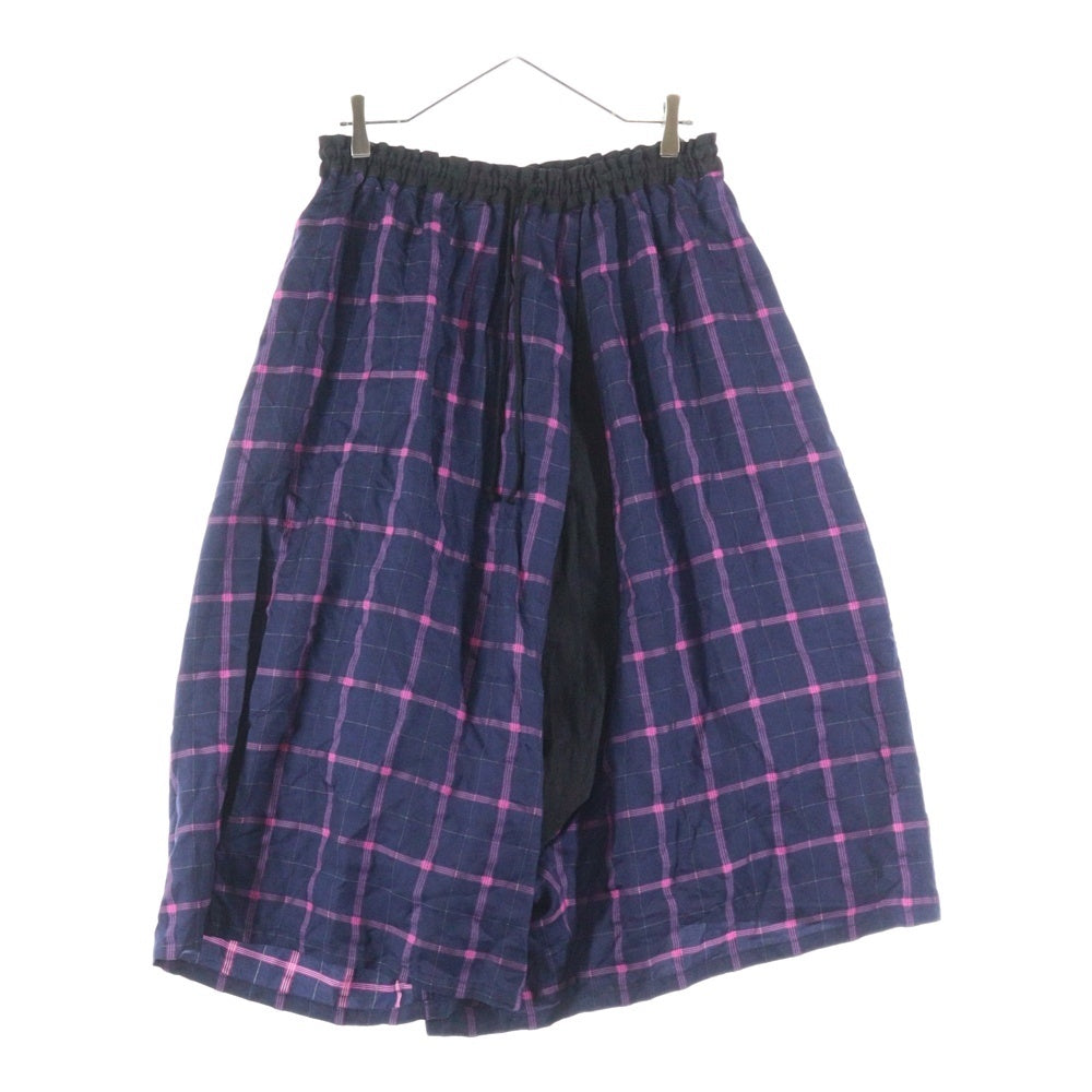 Y's(ワイズ) チェック柄 ドローストリング キュロット パンツ パープル/ブラック