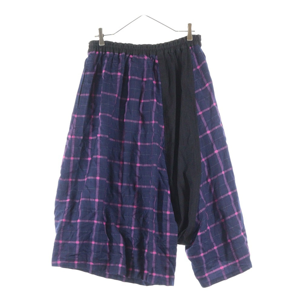 Y's(ワイズ) チェック柄 ドローストリング キュロット パンツ パープル/ブラック