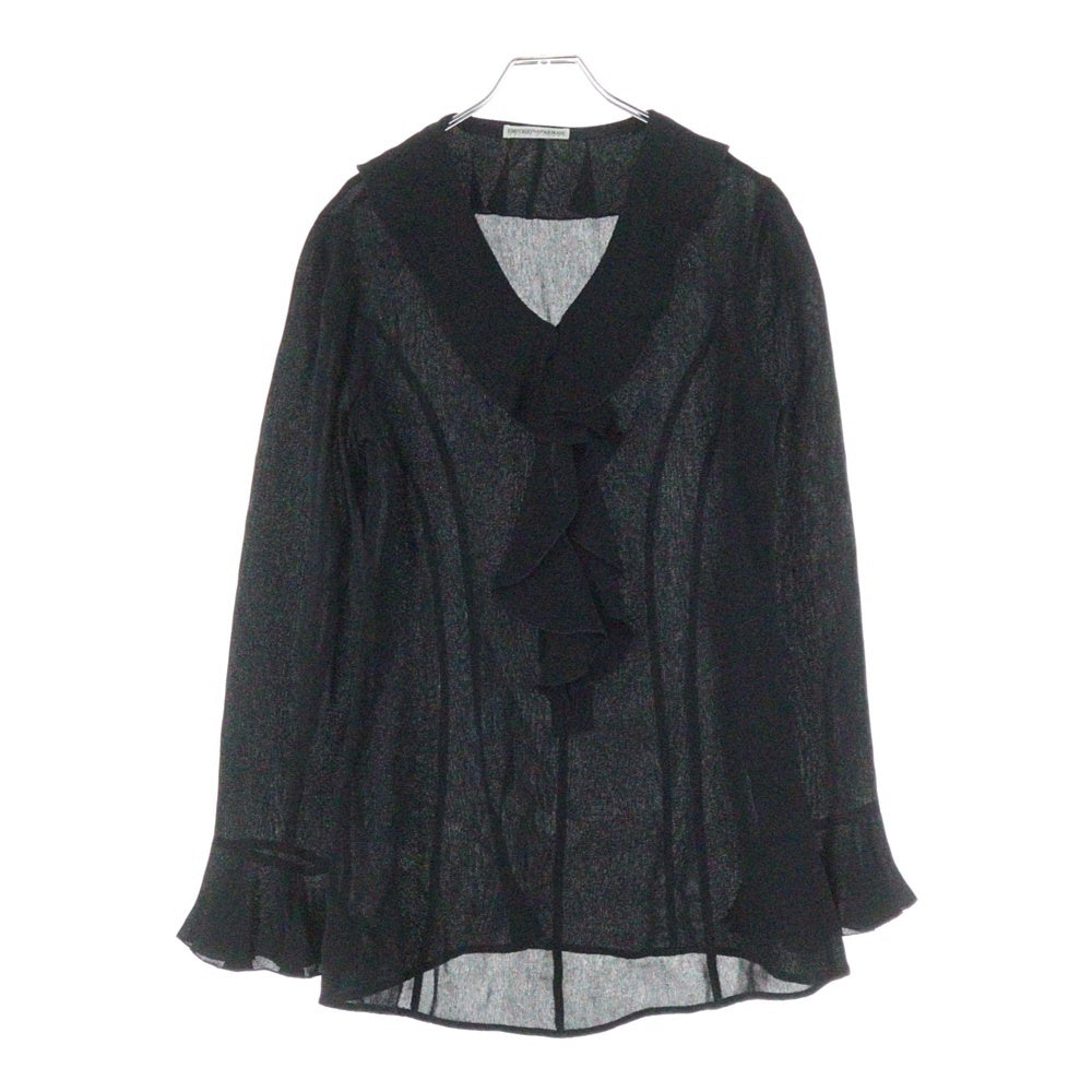 EMPORIO ARMANI(エンポリオアルマーニ) シアー フリル ボウタイ ロングスリーブ 長袖 シャツ ブラウス レディース ブラック D-TK-6246