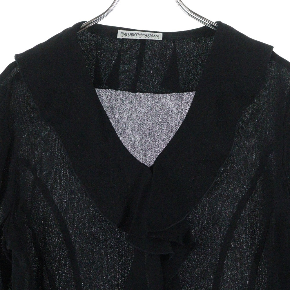EMPORIO ARMANI(エンポリオアルマーニ) シアー フリル ボウタイ ロングスリーブ 長袖 シャツ ブラウス レディース ブラック D-TK-6246