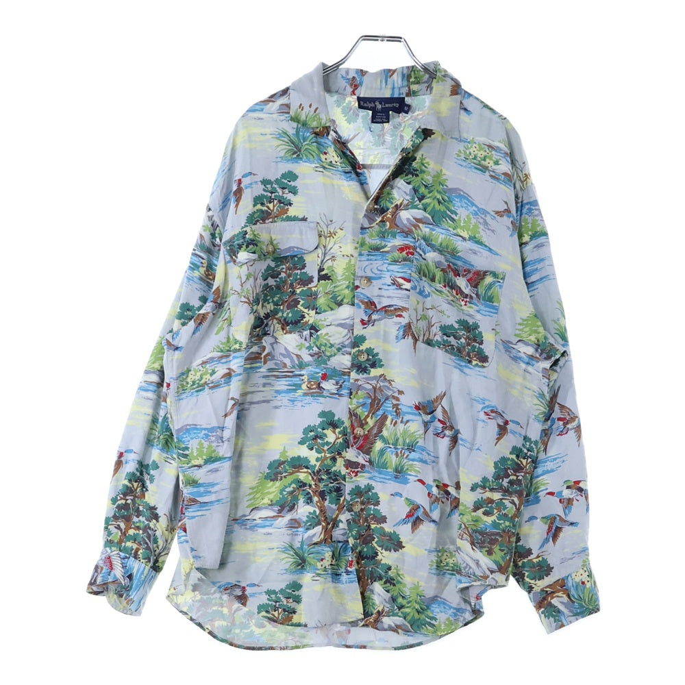 RALPH LAUREN(ラルフローレン) 80S 総柄 レーヨン オープンカラー 長袖アロハシャツ マルチカラー