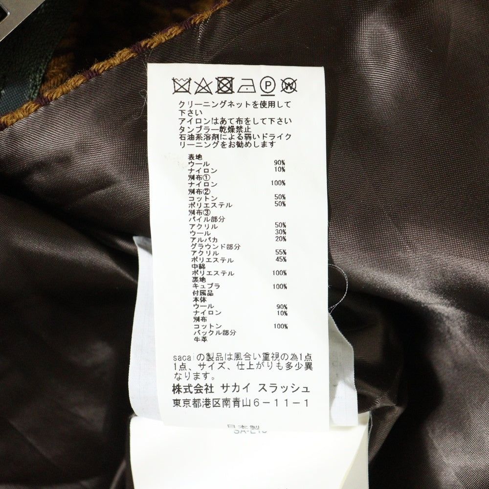 Sacai(サカイ) 17W ドッキングコート フライトジャケット ハウンドトゥース ブラウン/カーキ 17-03417 レディース