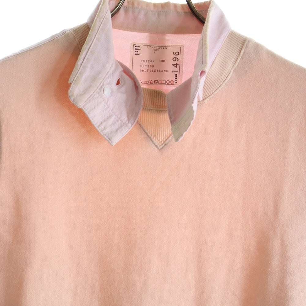 Sacai(サカイ) シャツ ドッキング スウェットトレーナー ピンク 17-01496M