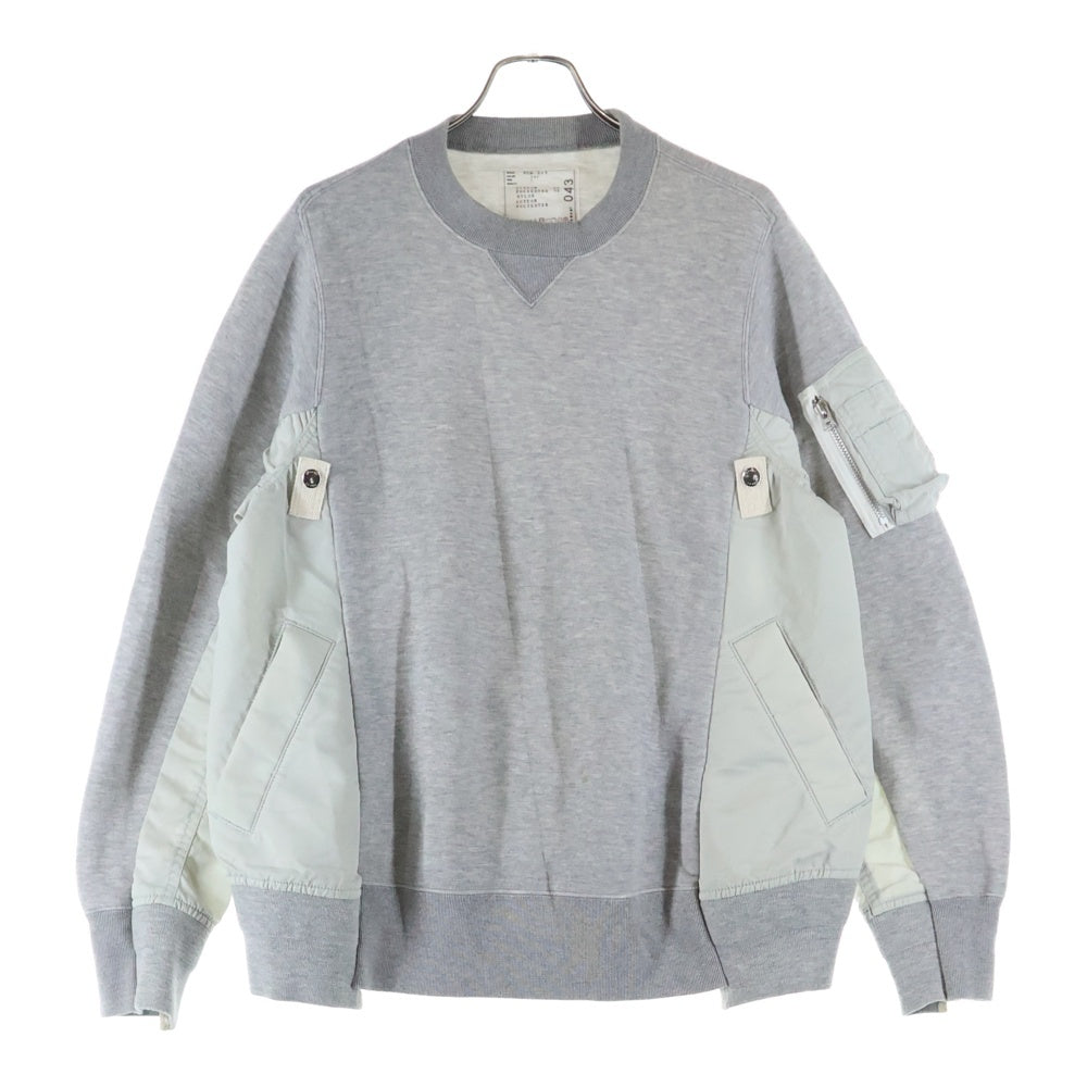Sacai(サカイ) 22AW Sponge Sweat × MA-1 Pullover ドッキングスウェットトレーナー グレー SCM-043