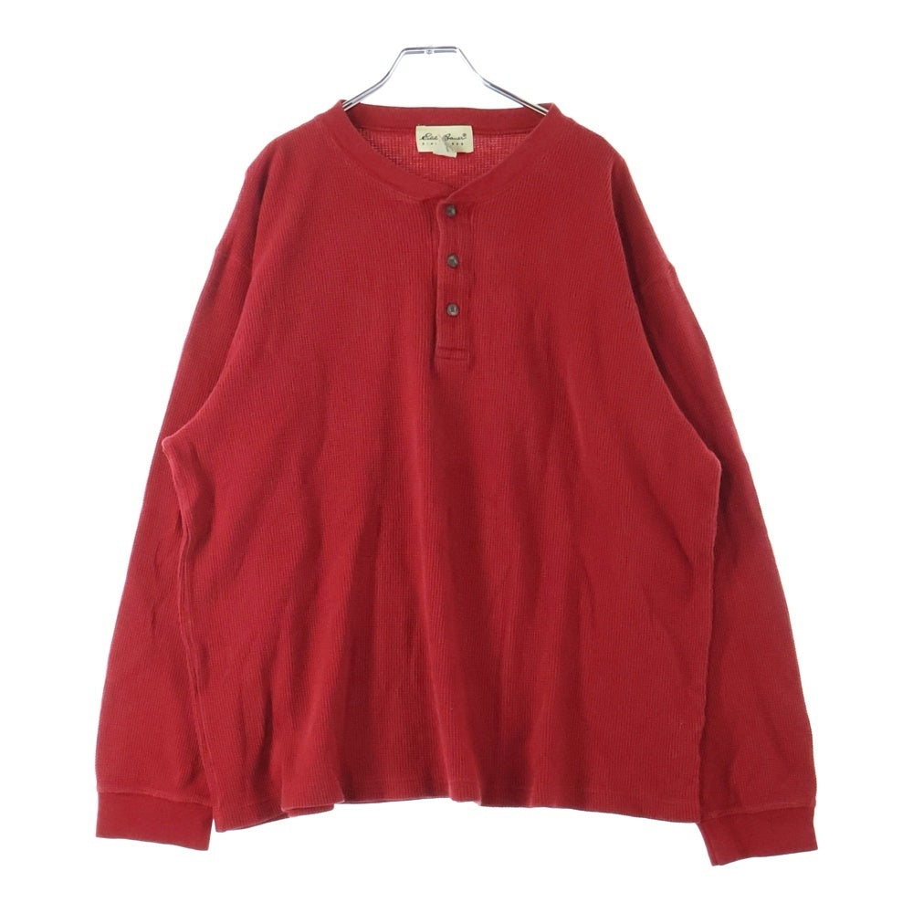 Eddie Bauer(エディバウワー) インドネシア製 コットンワッフル ヘンリーネック 長袖Tシャツ カットソー レッド