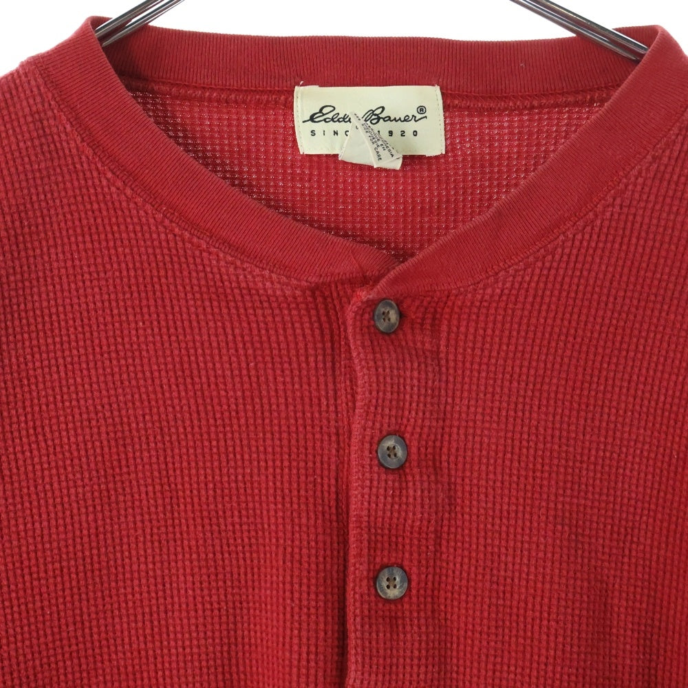 Eddie Bauer(エディバウワー) インドネシア製 コットンワッフル ヘンリーネック 長袖Tシャツ カットソー レッド