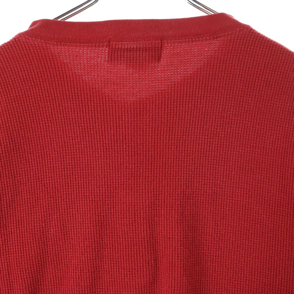 Eddie Bauer(エディバウワー) インドネシア製 コットンワッフル ヘンリーネック 長袖Tシャツ カットソー レッド