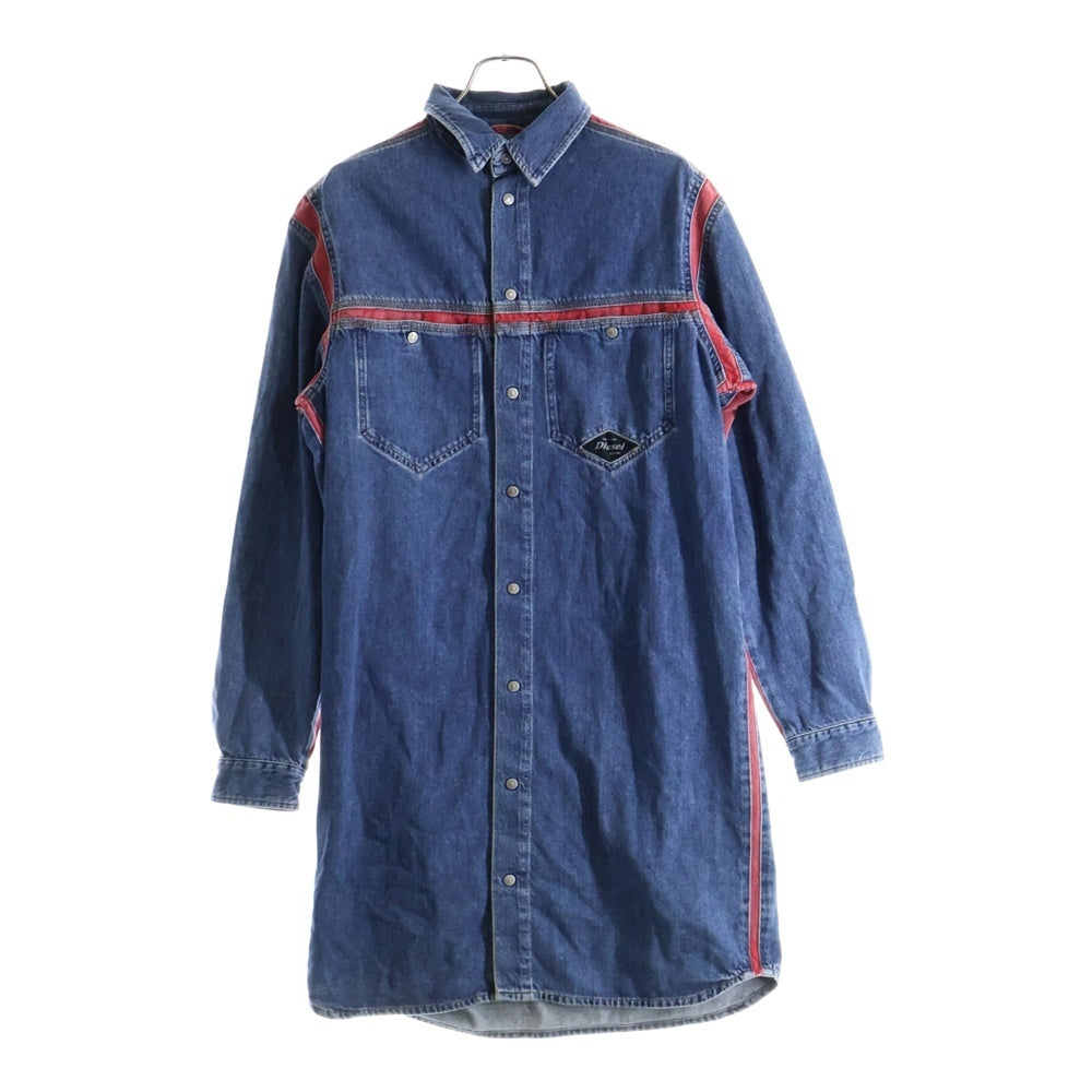 DIESEL(ディーゼル) DE-HORA-FS ライン切り替え ロゴデザイン 9B ダブル胸ポケット デニムシャツ ワンピース レディース インディゴ A05890