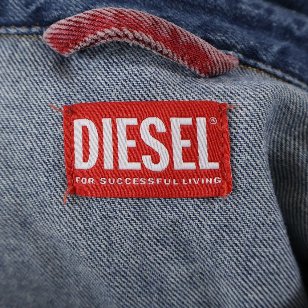 DIESEL(ディーゼル) DE-HORA-FS ライン切り替え ロゴデザイン 9B ダブル胸ポケット デニムシャツ ワンピース レディース インディゴ A05890