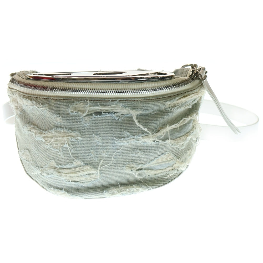 DIESEL(ディーゼル) 1DR-CROSSBODY Dロゴデザインプレート ダメージ加工 デニムショルダーバッグ ブルー X08708