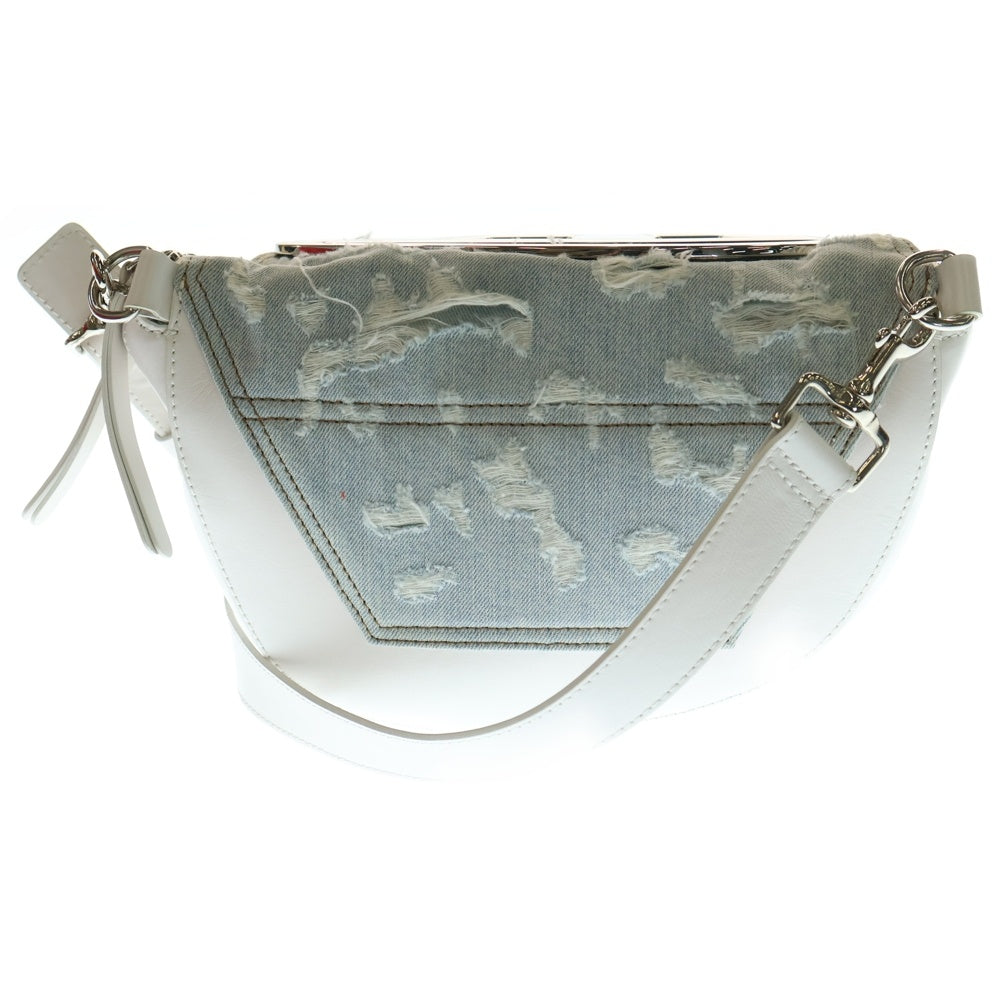 DIESEL(ディーゼル) 1DR-CROSSBODY Dロゴデザインプレート ダメージ加工 デニムショルダーバッグ ブルー X08708