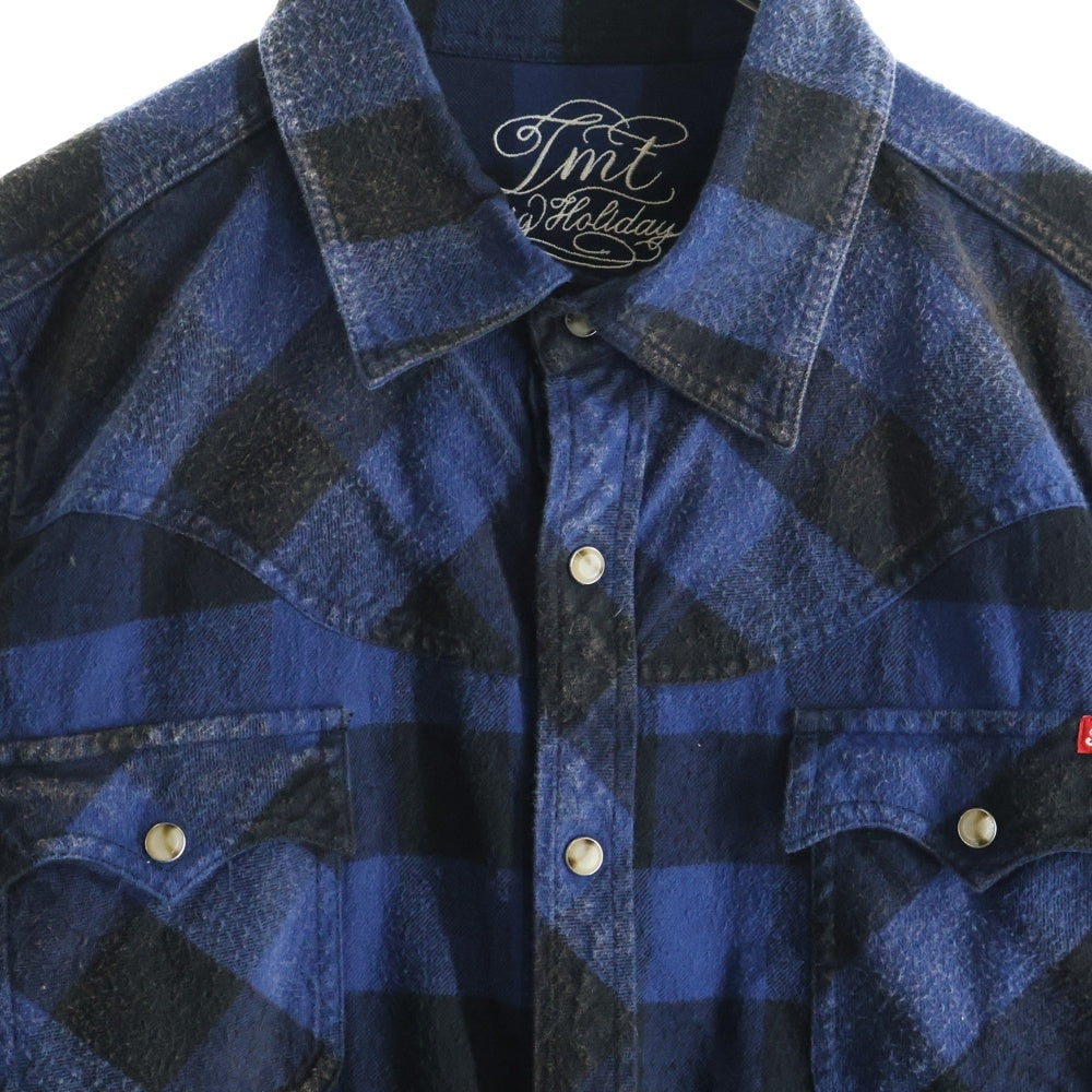 T.M.T(ティーエムティー) ダブルガーゼ ブロックチェック ウェスタン 長袖シャツ ブルー/ブラック TSH-S15IN01