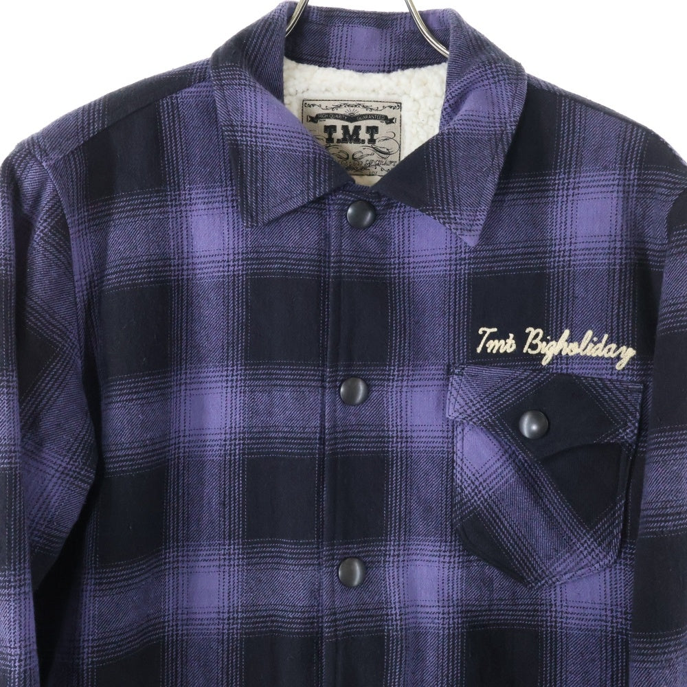 T.M.T(ティーエムティー) VINTAGE OMBRE CHECK BOA SHIRTS JACKET ヴィンテージ オンブレチェック ボア シャツ ジャケット パープル/ブラック TJK-F18IN01