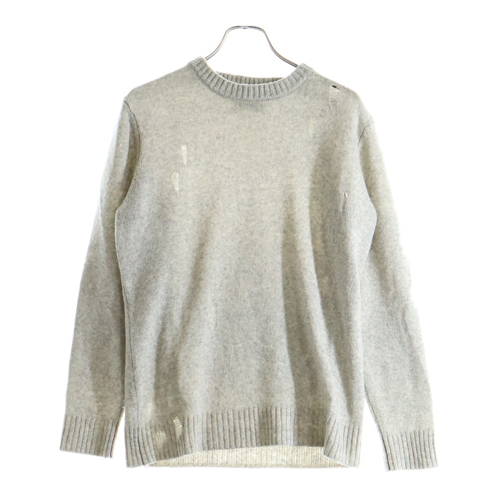 LOUNGE LIZARD(ラウンジリザード) ハイゲージ クルーネック ダメージ ニット セーター グレー