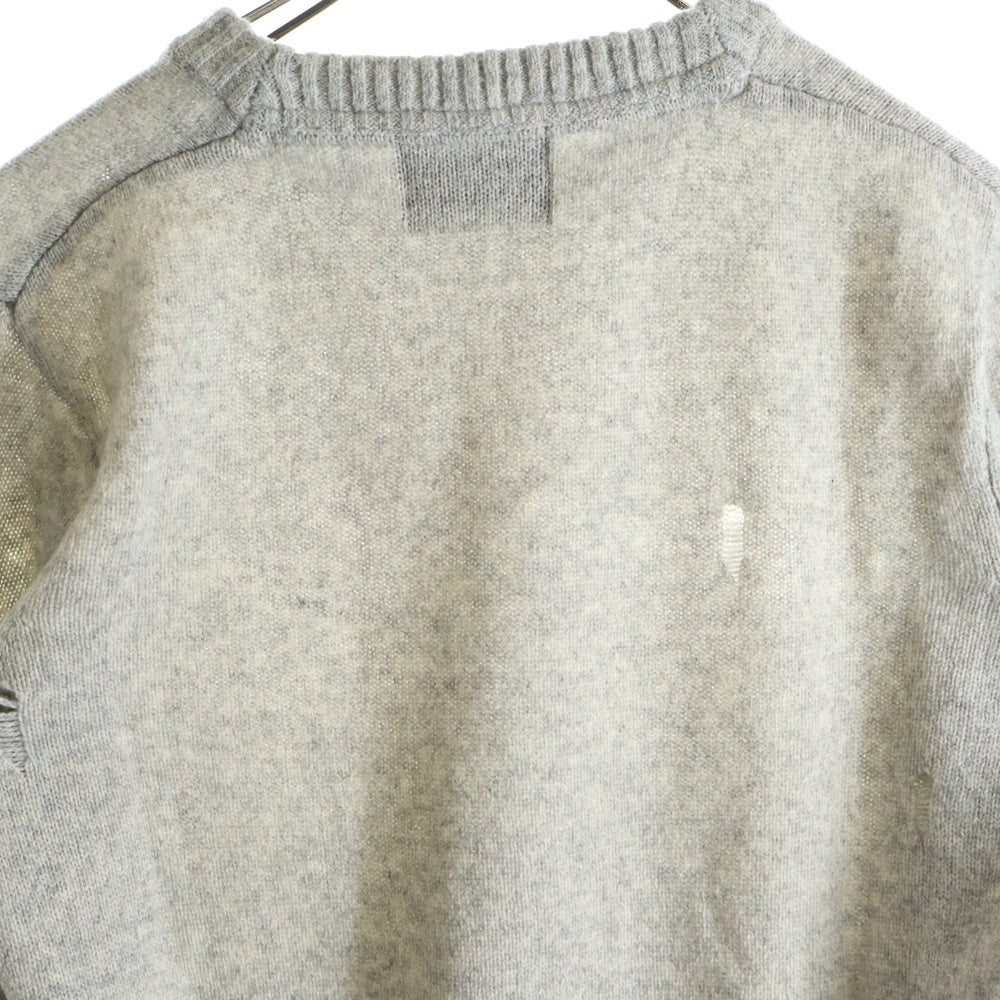 LOUNGE LIZARD(ラウンジリザード) ハイゲージ クルーネック ダメージ ニット セーター グレー