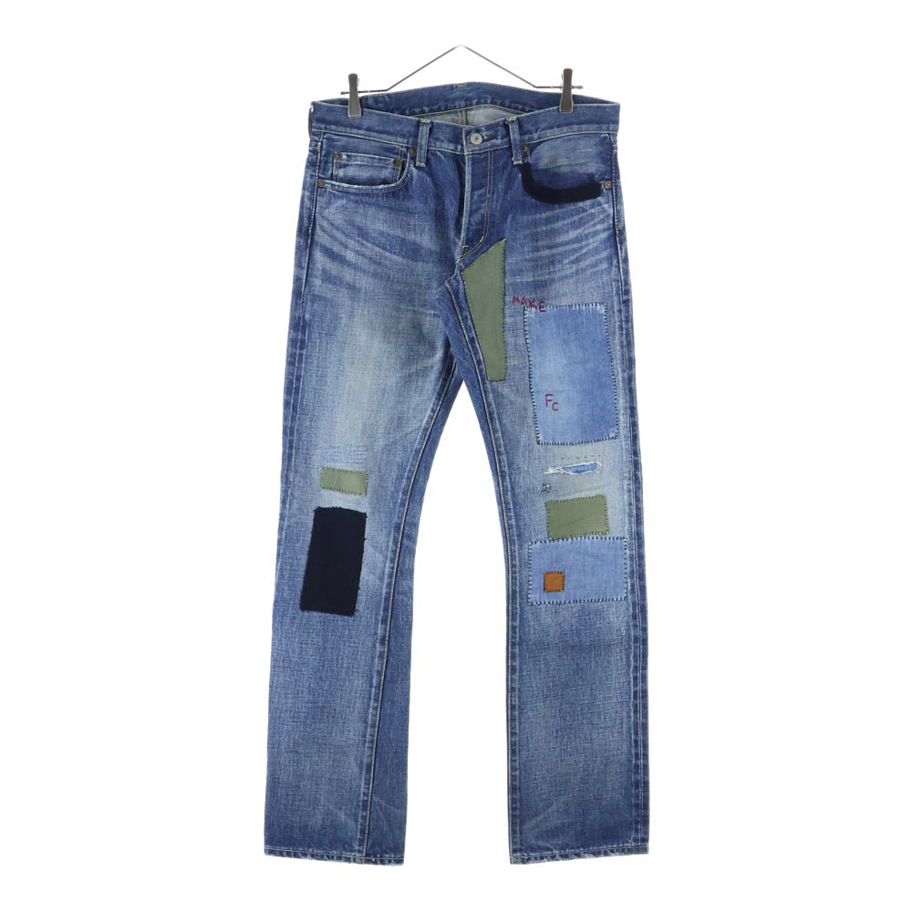 FREE CITY(フリーシティ) ボタンフライ 5ポケット パッチワークデニム パンツ インディゴ 700037-251