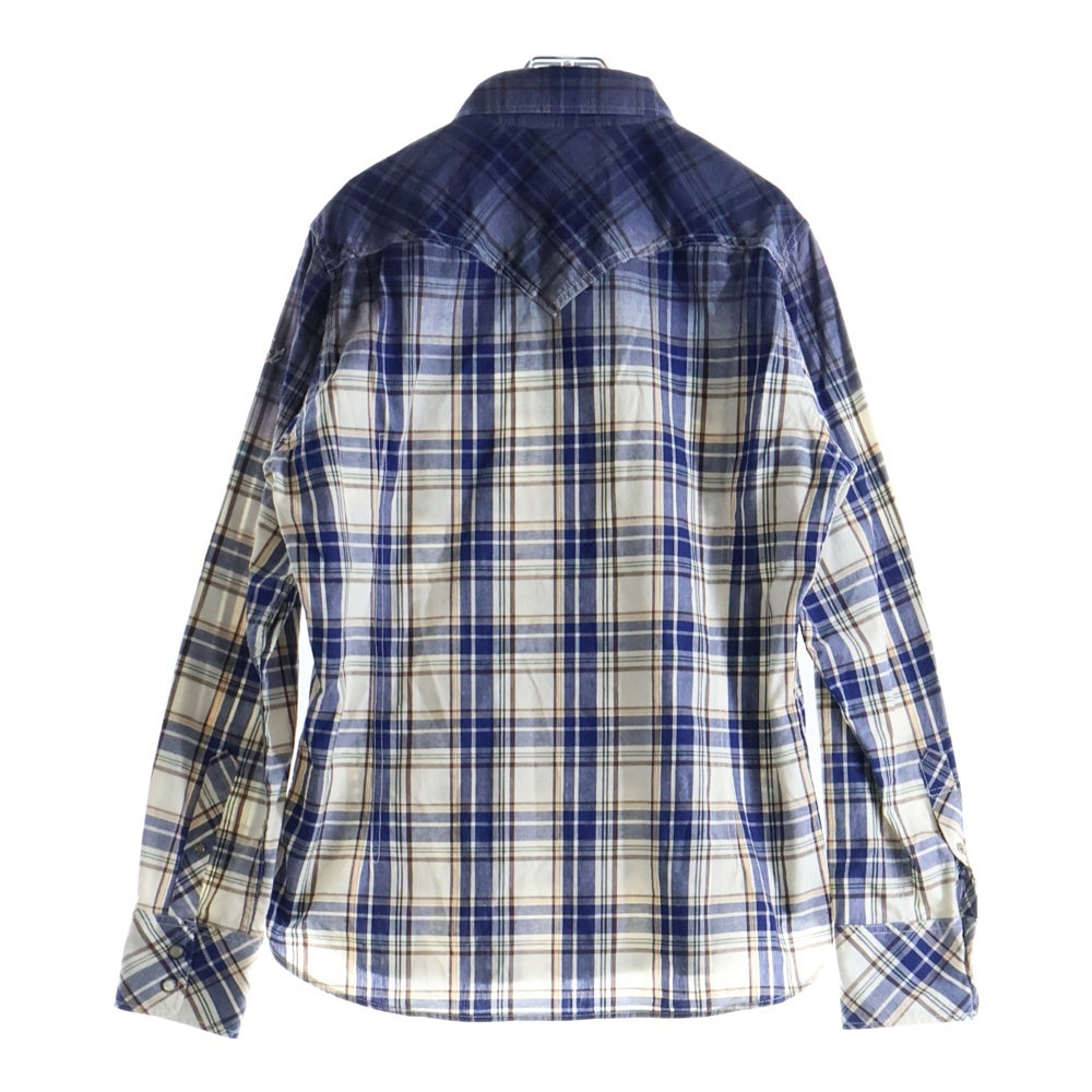 T.M.T(ティーエムティー) レギュラーカラー グラデーション タータンチェック ロングスリーブ 長袖 シャツ ブルー TSH-S1607