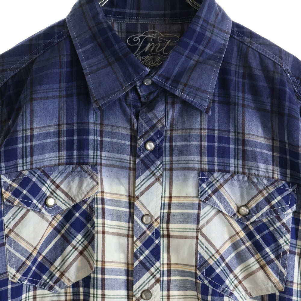 T.M.T(ティーエムティー) レギュラーカラー グラデーション タータンチェック ロングスリーブ 長袖 シャツ ブルー TSH-S1607