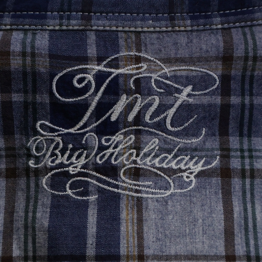 T.M.T(ティーエムティー) レギュラーカラー グラデーション タータンチェック ロングスリーブ 長袖 シャツ ブルー TSH-S1607