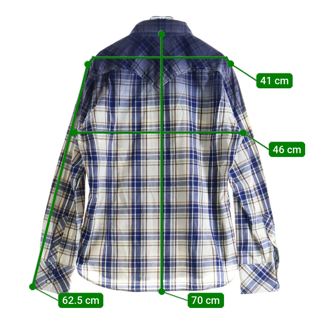 T.M.T(ティーエムティー) レギュラーカラー グラデーション タータンチェック ロングスリーブ 長袖 シャツ ブルー TSH-S1607