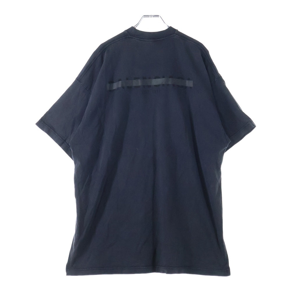 BALENCIAGA(バレンシアガ) STRIKE 1917 OVERSIZED T-SHIRT ロゴプリントオーバーサイズ半袖Tシャツ クルーネックカットソー ブラック 694576 TMVJ6