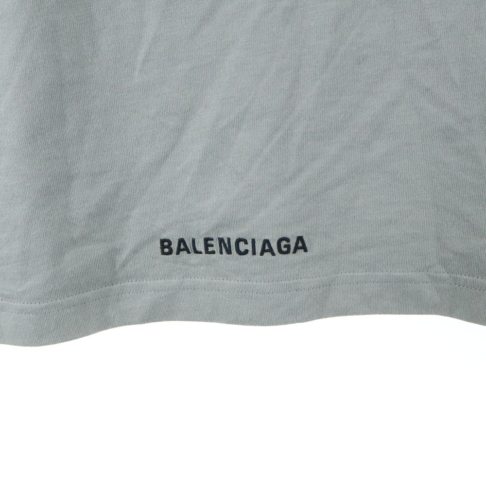 BALENCIAGA(バレンシアガ) LOGO EMBROIDERED OVERSIZED ロゴエンブロイダリーデザイン クルーネック カットソー 半袖Tシャツ グレー 712398 TLVF3