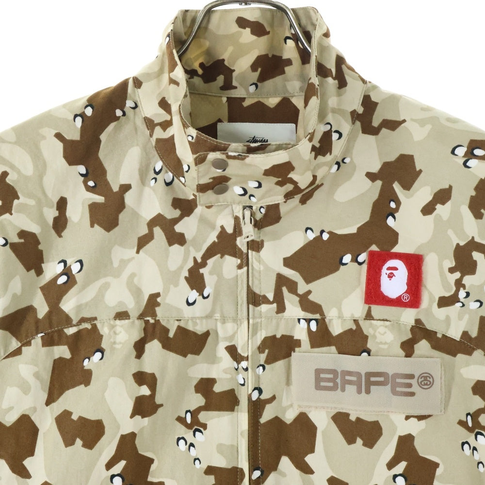 A BATHING APE(アベイシングエイプ) 13AW ×STUSSY ILL COLLABORATION DESERT CAMO RAIN JACKET イルコラボレーション デザートカモ柄 胸ロゴデザイン ジップアップ ジャケット 001LJ0731928X