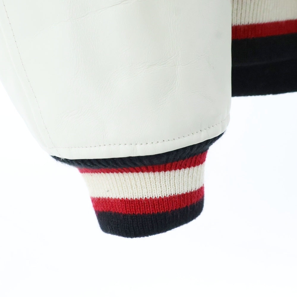 A BATHING APE(アベイシングエイプ) ×STUSSY VARSITY JACKETステューシー 胸ロゴデザインワッペン ダブルポケット バーシティージャケット スタジアムジャンパー ブラック/ホワイト 001HJ0731927X