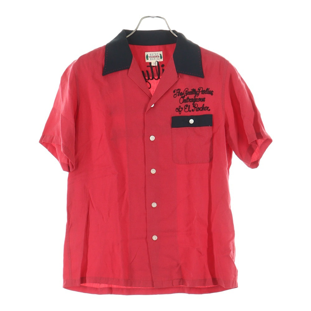 WACKO MARIA(ワコマリア) 両面エンブロイダリーデザイン 胸ポケット 5B オープンカラー ボーリング 半袖シャツ レッド
