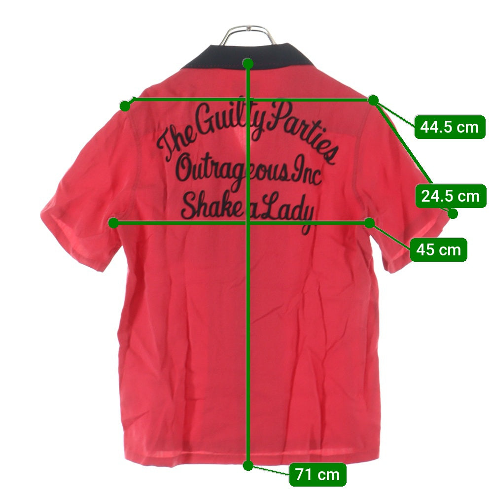 WACKO MARIA(ワコマリア) 両面エンブロイダリーデザイン 胸ポケット 5B オープンカラー ボーリング 半袖シャツ レッド