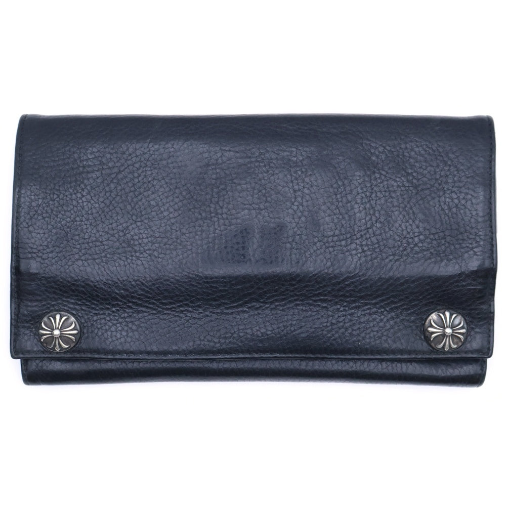 CHROME HEARTS(クロムハーツ) LONG WALLET グリーシー クロスボタン レザー ロングウォレット 長財布 ブラック