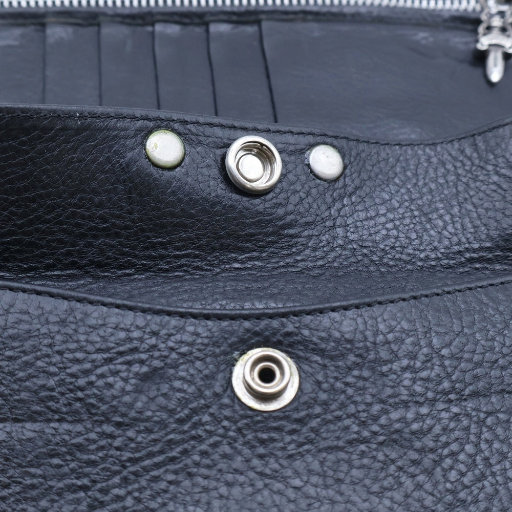 CHROME HEARTS(クロムハーツ) LONG WALLET グリーシー クロスボタン レザー ロングウォレット 長財布 ブラック