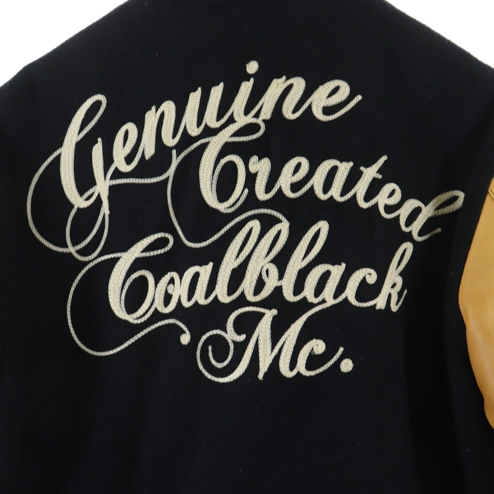 Coal Black(コールブラック) バックエンブロイダリーデザイン レザー切り替え ダブルポケット スタジアムジャンパー ファラオジャケット ブラック/ベージュ