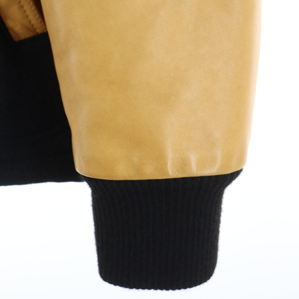 Coal Black(コールブラック) バックエンブロイダリーデザイン レザー切り替え ダブルポケット スタジアムジャンパー ファラオジャケット ブラック/ベージュ