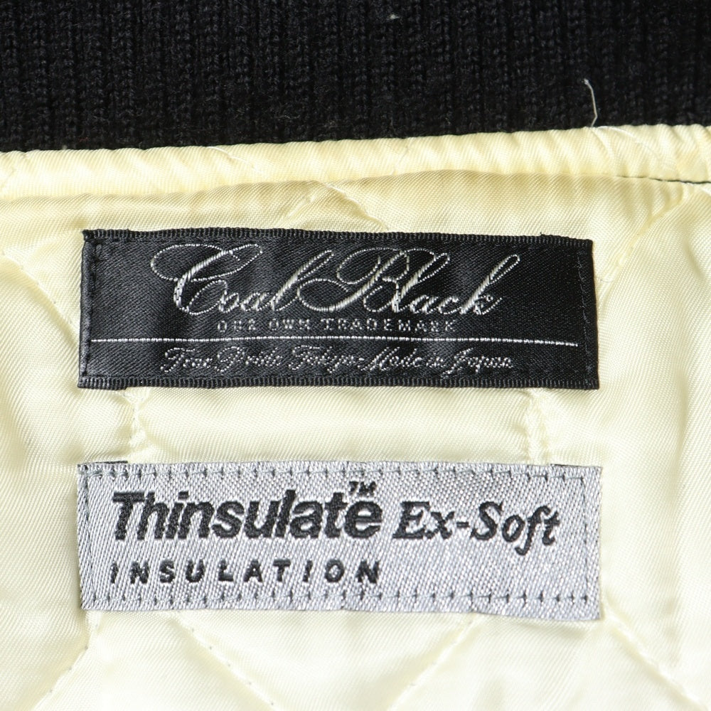 Coal Black(コールブラック) バックエンブロイダリーデザイン レザー切り替え ダブルポケット スタジアムジャンパー ファラオジャケット ブラック/ベージュ