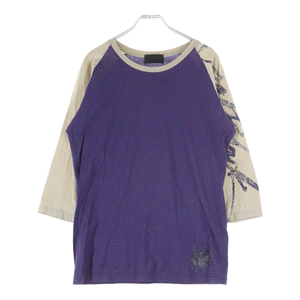 Coal Black(コールブラック) バックロゴデザイン クルーネック カットソー 七分丈Tシャツ パープル/ベージュ
