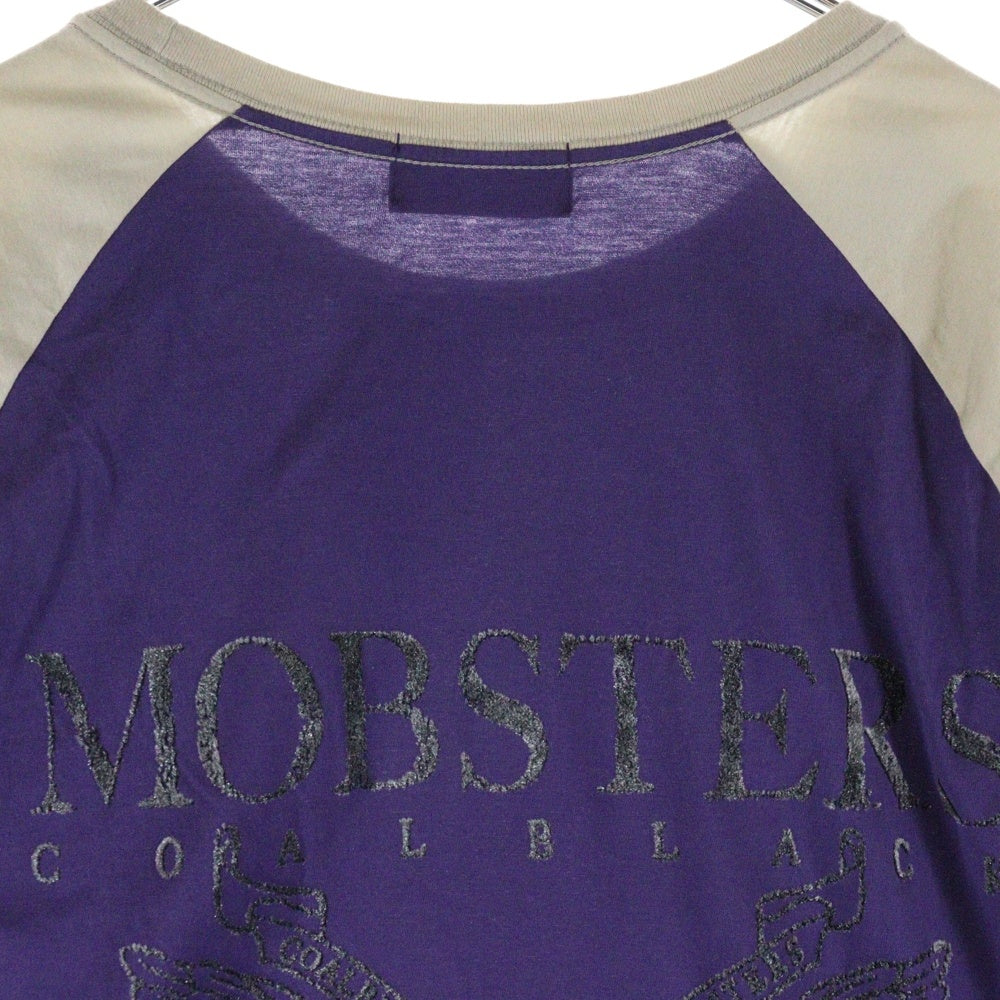 Coal Black(コールブラック) バックロゴデザイン クルーネック カットソー 七分丈Tシャツ パープル/ベージュ