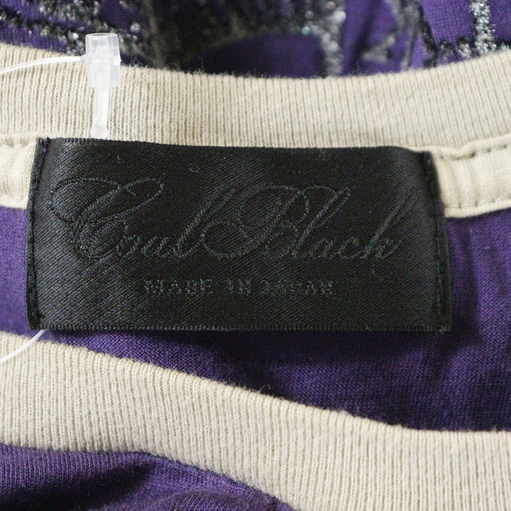 Coal Black(コールブラック) バックロゴデザイン クルーネック カットソー 七分丈Tシャツ パープル/ベージュ