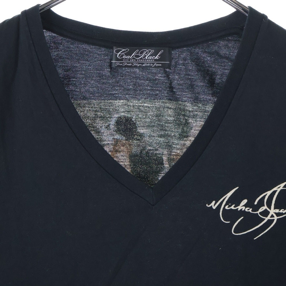 Coal Black(コールブラック) RIP MICHAEL JACKSON マイケルジャクソン 追悼 プリント Vネック 半袖Tシャツ カットソー ブラック