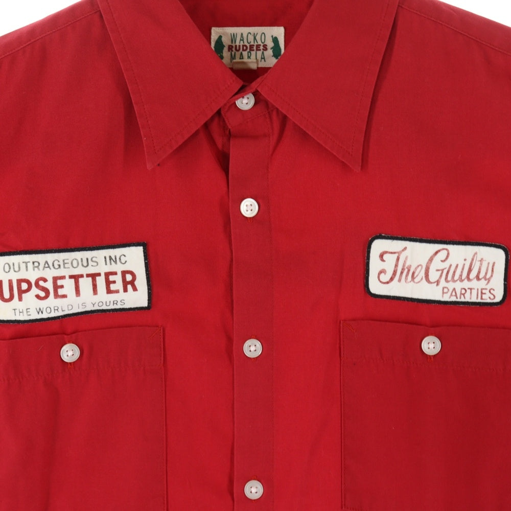 WACKO MARIA(ワコマリア) フロントロゴワッペンデザイン ダブル胸ポケット バックエンブロイダリー 半袖シャツ レッド
