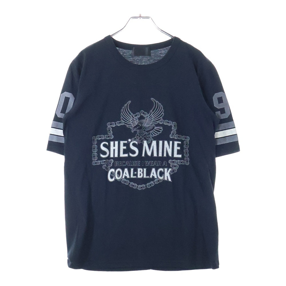 Coal Black(コールブラック) SHES MINE シーイズ マイン ナンバリングデザイン Vネック カットソー 半袖Tシャツ ブラック