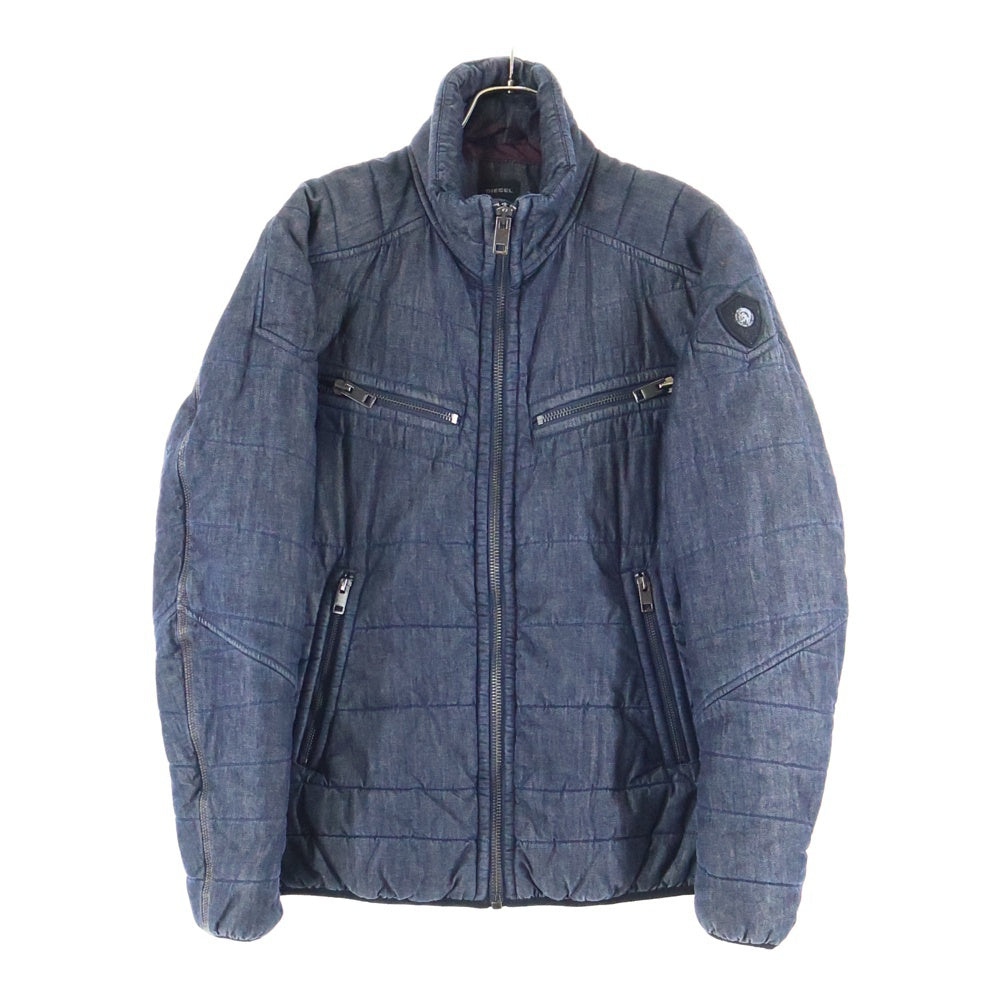 DIESEL(ディーゼル) アームワッペン デニム調ナイロン 中綿ジャケット インディゴ