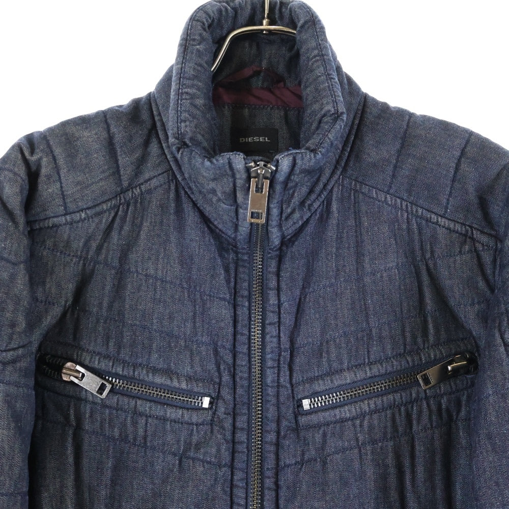 DIESEL(ディーゼル) アームワッペン デニム調ナイロン 中綿ジャケット インディゴ