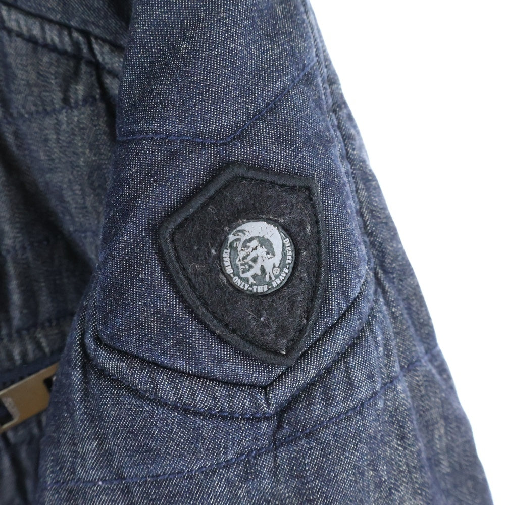 DIESEL(ディーゼル) アームワッペン デニム調ナイロン 中綿ジャケット インディゴ